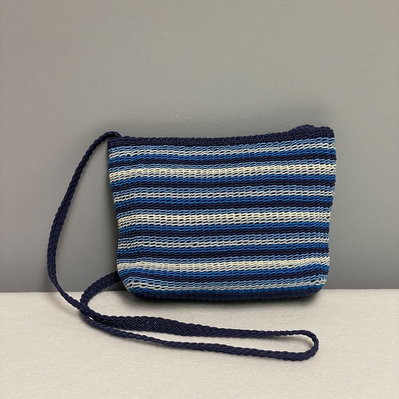Woven Blue Stripe Crossbody Handbag - Picture 2 of 11